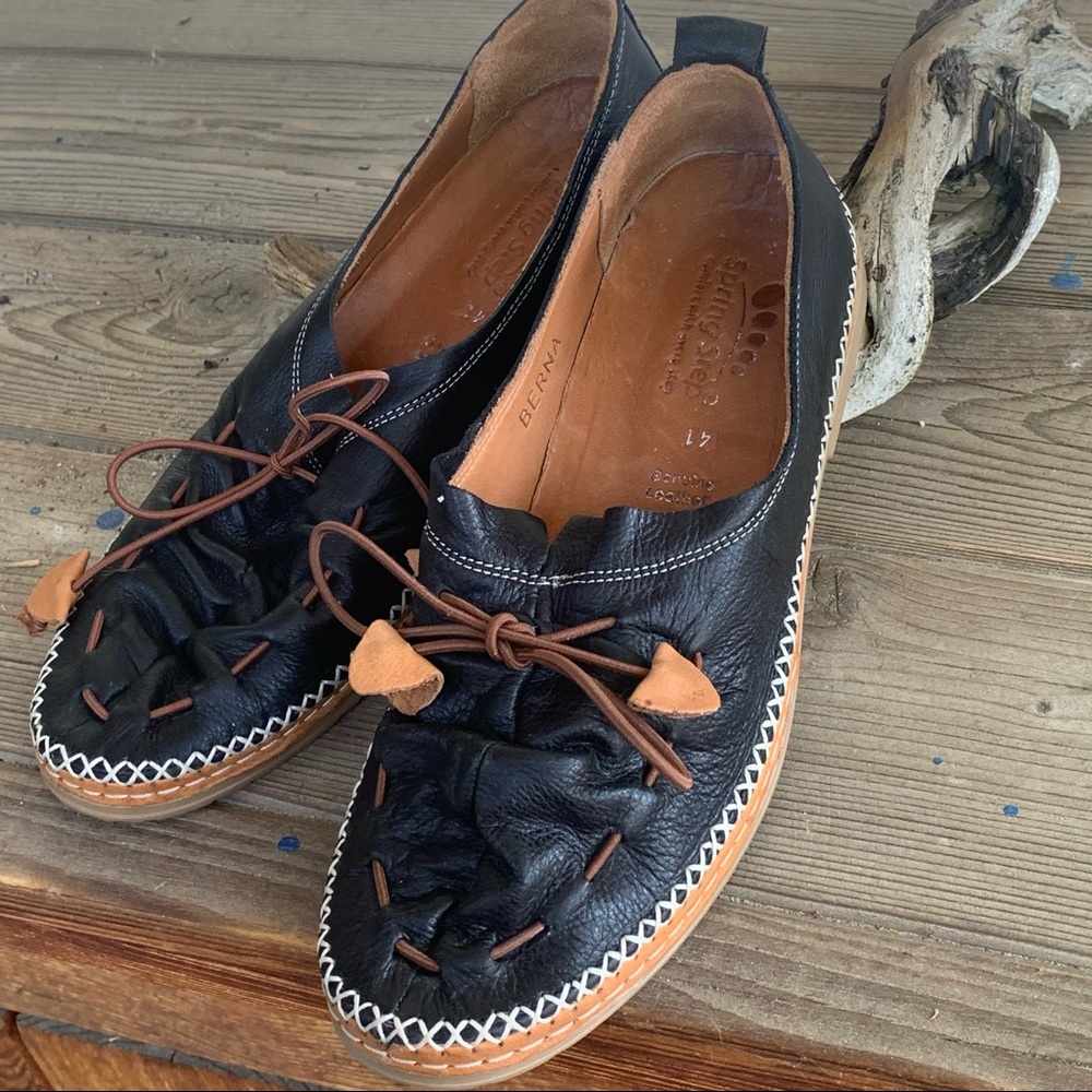 Spring Step Berna flat slip on casual black shoe size 41 euro